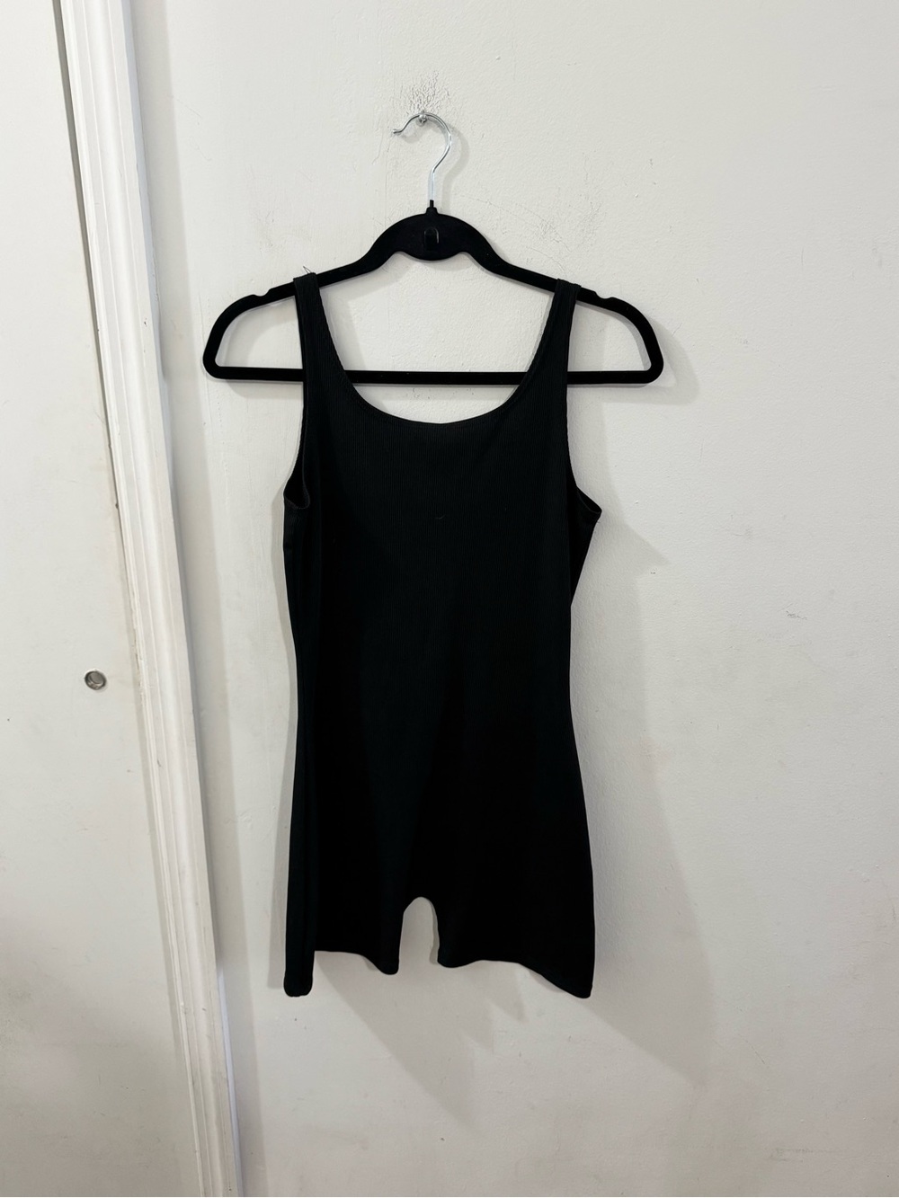 Black Sleeveless Ribbed Tank Top Romper, size small